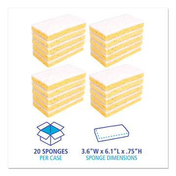 Boardwalk® Scrubbing Sponge, Light Duty, 3.6 X 6.1, 0.7" Thick, Yellow-white, Individually Wrapped, 20-carton freeshipping - TVN Wholesale